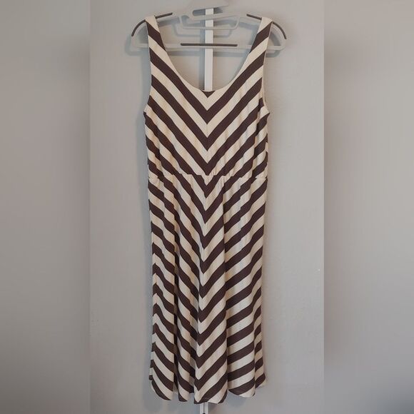 Angie Brown & Cream Striped Midi Dress Sz M - Picture 2 of 8